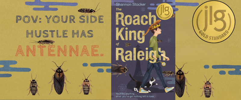The book "The Roach King of Raleigh" with the text "POV: Your side hustle has antennae"